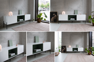 Design tv-meubel met onderstel, RAAT, Loef OV | 165, Wit/Groen, Staand